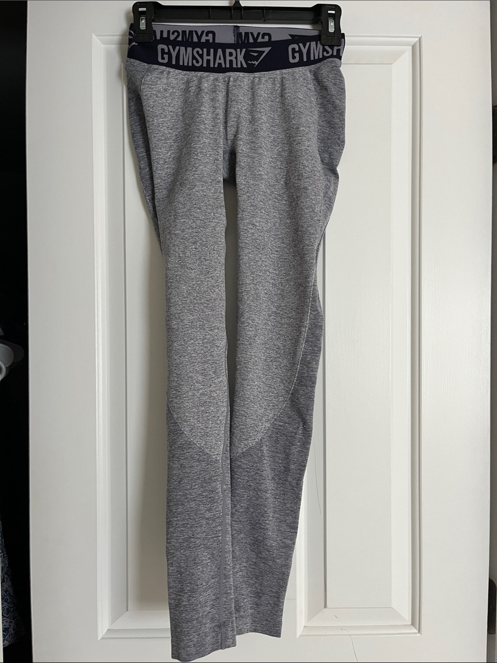 Gymshark Gray Heather Seamless Leggings with Navy Branded Waistband